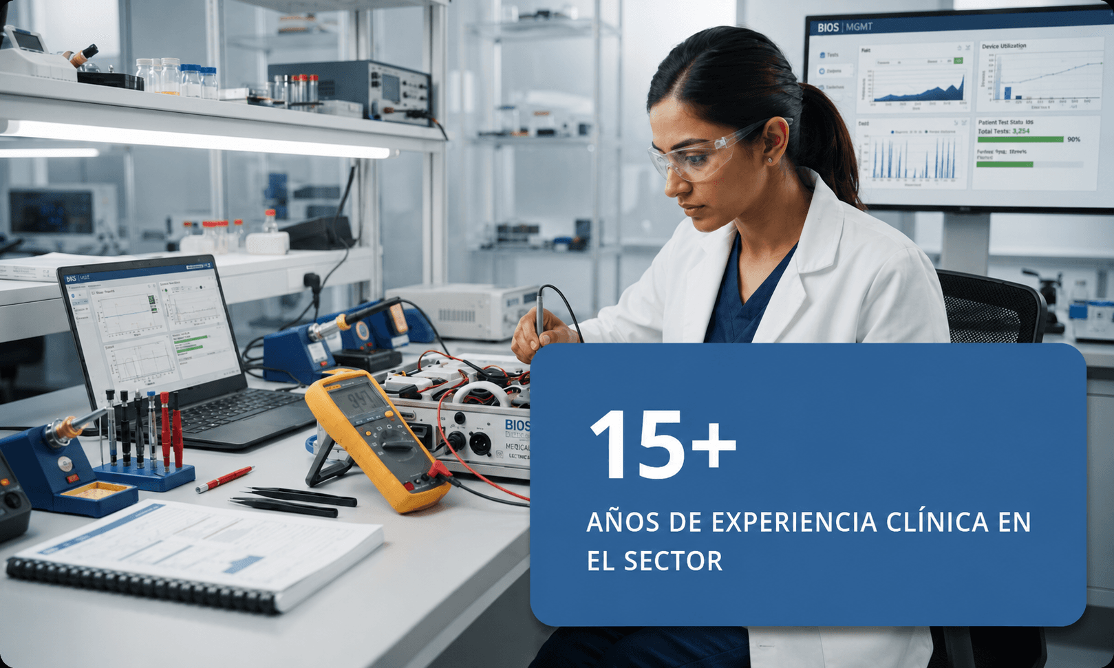 Laboratorio biomédico con equipo de metrología y experiencia clínica